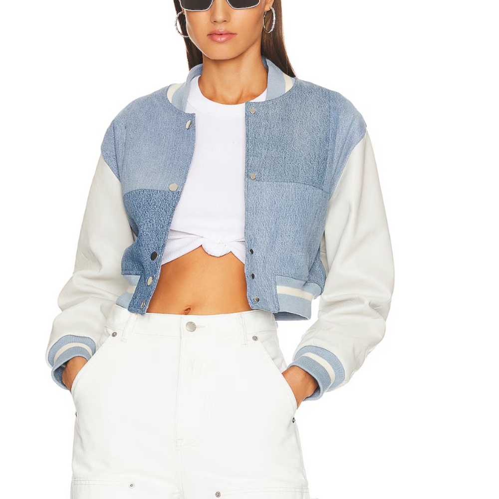 EB Denim Cropped Varsity Jacket